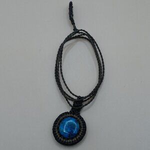Unisex Necklace Woven Macramé Thread Natural Turquoise Stone Spiritual Amulet